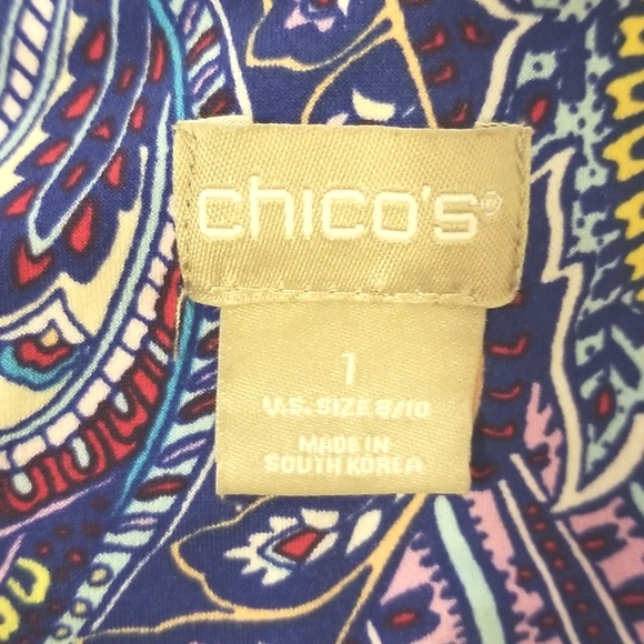 Chico's size 1 or 8/10 blue paisley midi length sharkbite sundress. - Picture 5 of 8